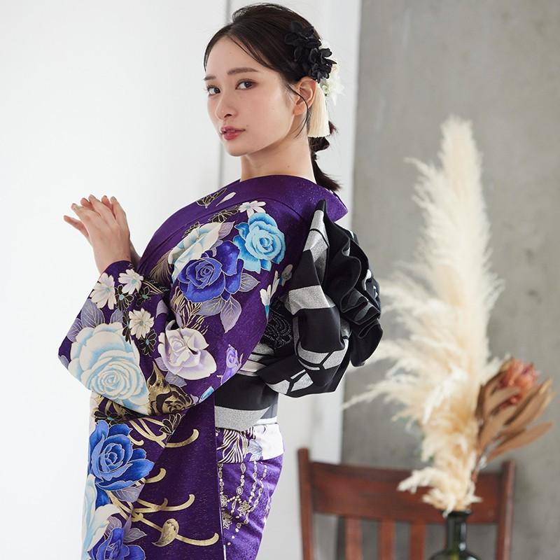 振袖 レンタル 成人式 結婚式 紫 薔薇と孔雀の羽(絹)12月〜1月利用