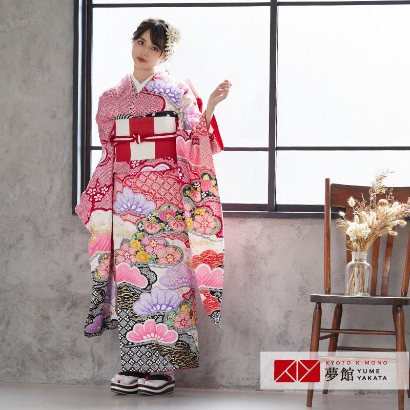 振袖 レンタル 成人式 結婚式 赤 疋田雲取松文様(絹) 一点物 12月〜1月利用 対応身長154〜165cm RS1089