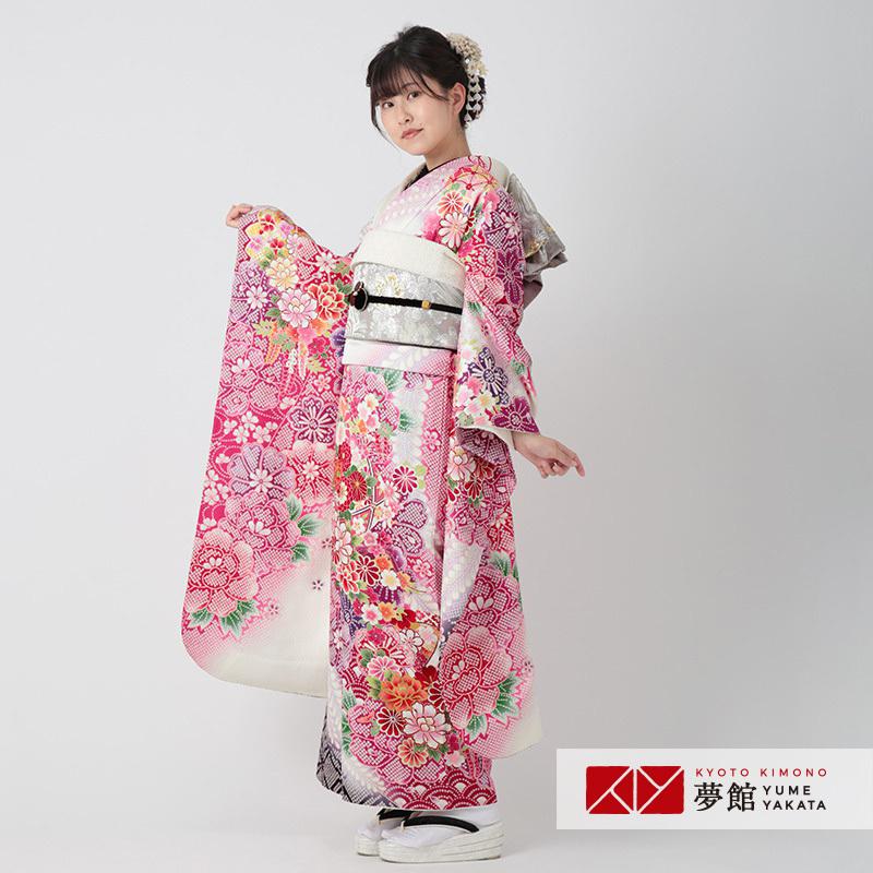 振袖 レンタル 成人式 結婚式 白　疋田牡丹に毬(絹)(宅) 一点物12月〜1月利用 対応身長154〜165cm RS1095