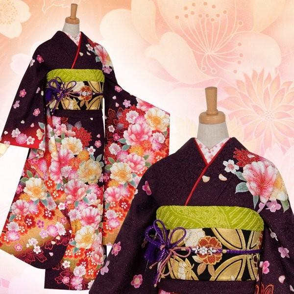 振袖 レンタル 成人式 結婚式 紫 桜(絹)(宅)12月〜1月利用 対応身長154〜165cm RS1102の画像
