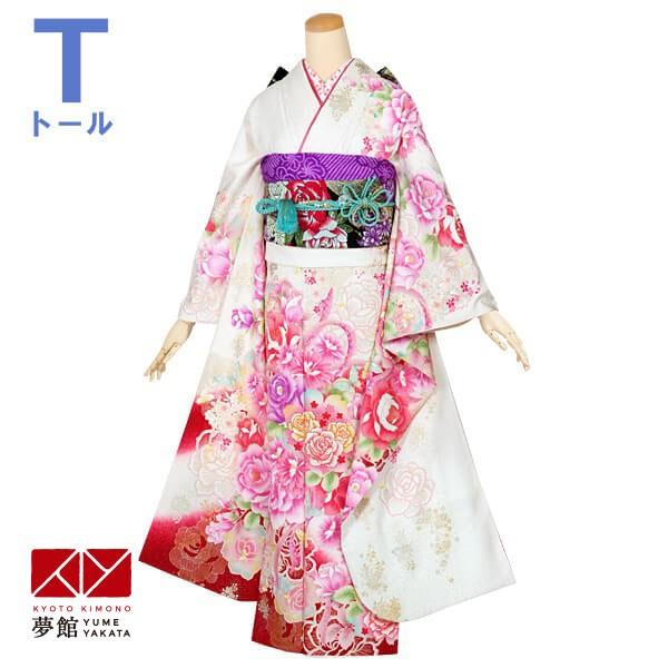 振袖 レンタル 成人式 結婚式 白 薔薇とブーケ(絹)12月〜1月利用 対応身長165〜169cm RS1110