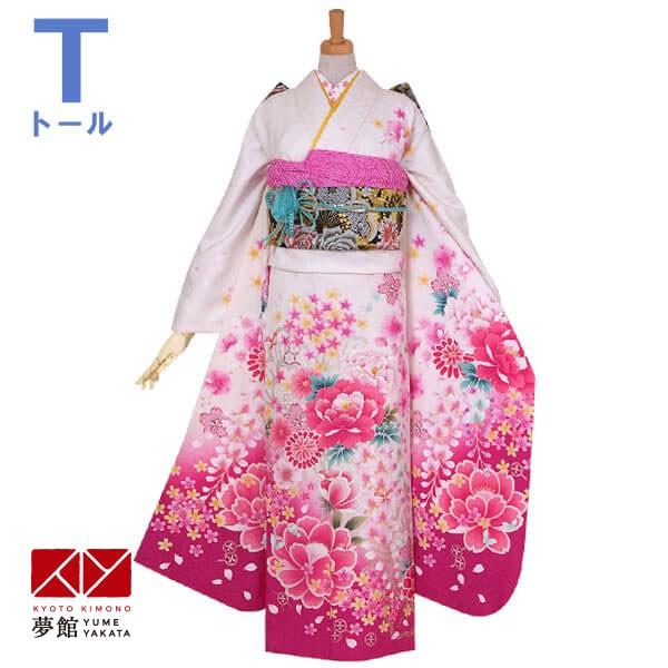 振袖 レンタル 成人式 結婚式 白 牡丹に藤の花(絹) 一点物 12月〜1月利用 対応身長165〜169cm RS1111