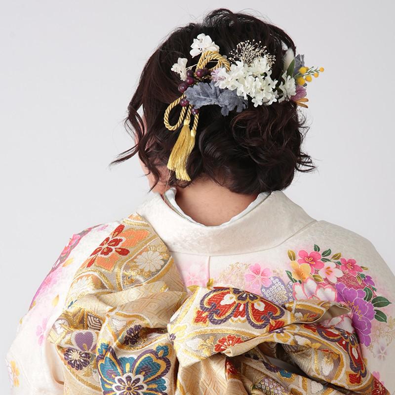 振袖 レンタル 成人式 結婚式 白 花紋に牡丹(絹)(w) 一点物 12月〜1月利用 対応身長150〜160cm RS1118の画像