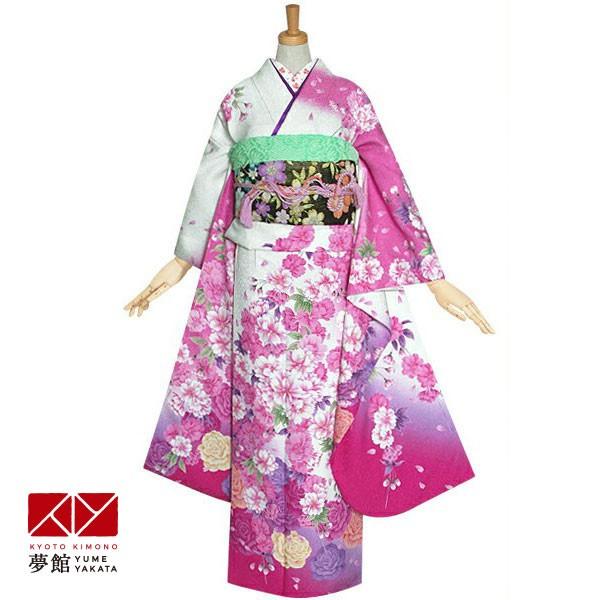 振袖 レンタル 成人式 結婚式 白 八重桜に薔薇(絹)(宅) 一点物 12月〜1月利用 対応身長154〜165cm RS1120