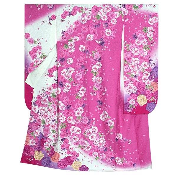 振袖 レンタル 成人式 結婚式 白 八重桜に薔薇(絹)(宅) 一点物 12月〜1月利用 対応身長154〜165cm RS1120の画像