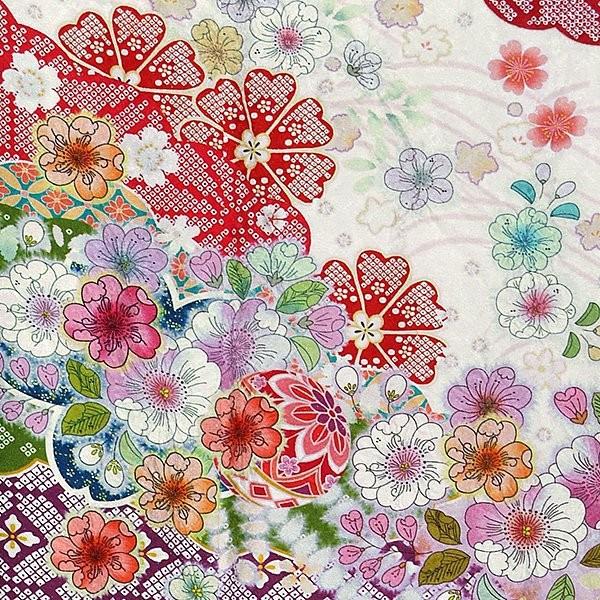 振袖 レンタル 成人式 結婚式 白 雲取桜に辻が花(絹)12月〜1月利用 対応身長154〜165cm RS1125の画像