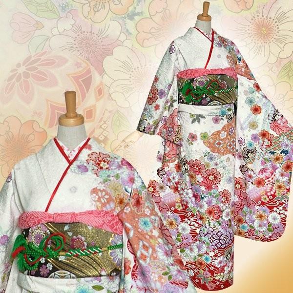 振袖 レンタル 成人式 結婚式 白 雲取桜に辻が花(絹)12月〜1月利用 対応身長154〜165cm RS1125の画像