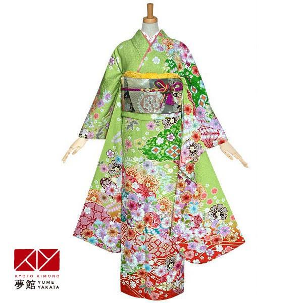 振袖 レンタル 成人式 結婚式 黄緑 雲取桜に辻が花(絹)(宅) 一点物 12月〜1月利用 対応身長154〜165cm RS1127