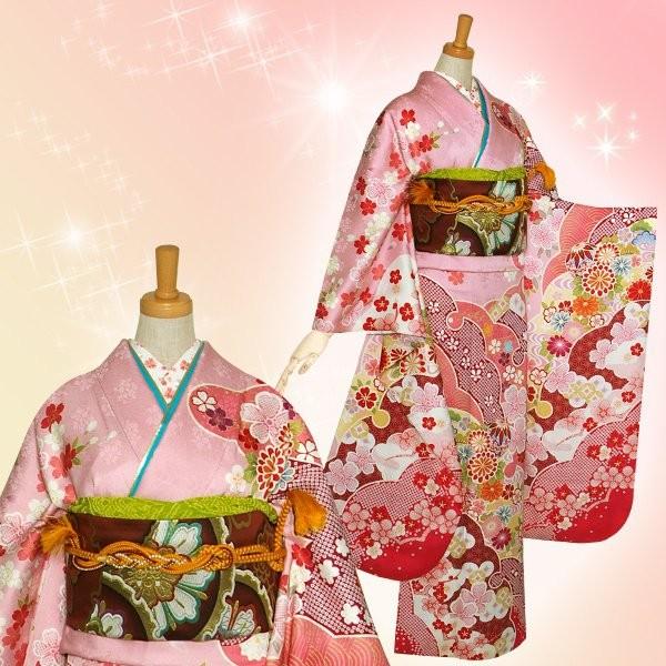振袖 レンタル 成人式 結婚式 ピンク 雪輪重ね梅菊文(絹)(宅) 一点物 12月〜1月利用 対応身長154〜165cm RS1130の画像