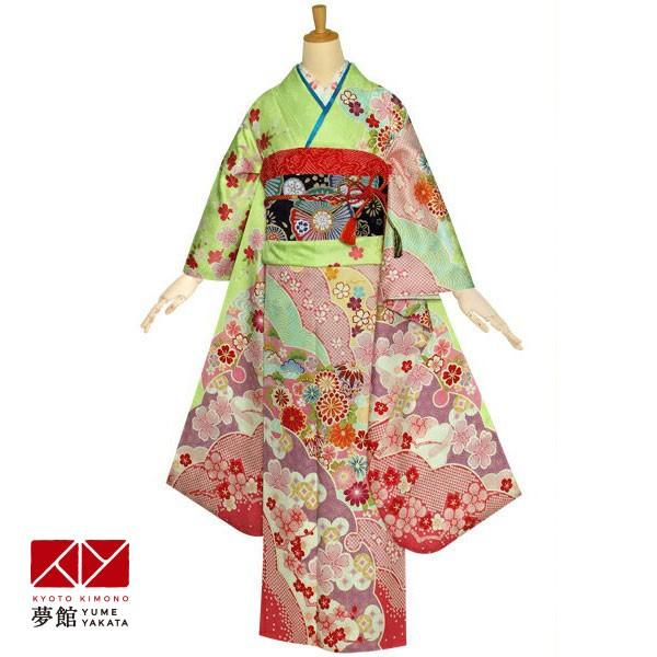 振袖 レンタル 成人式 結婚式 若草色 雪輪重ね梅菊文(絹)(宅) 一点物 12月〜1月利用 対応身長154〜165cm RS1131