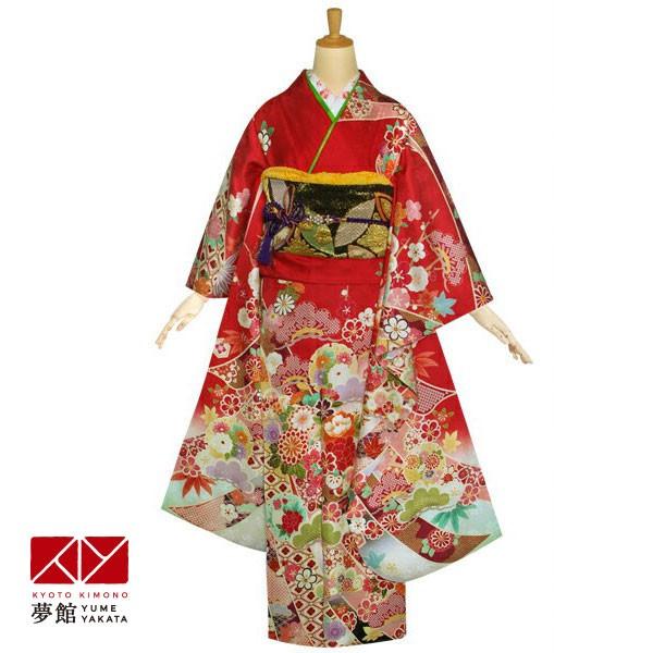 振袖 レンタル 成人式 結婚式 赤 雪輪熨斗に松牡丹(絹)(宅)12月〜1月利用 対応身長154〜165cm RS1132