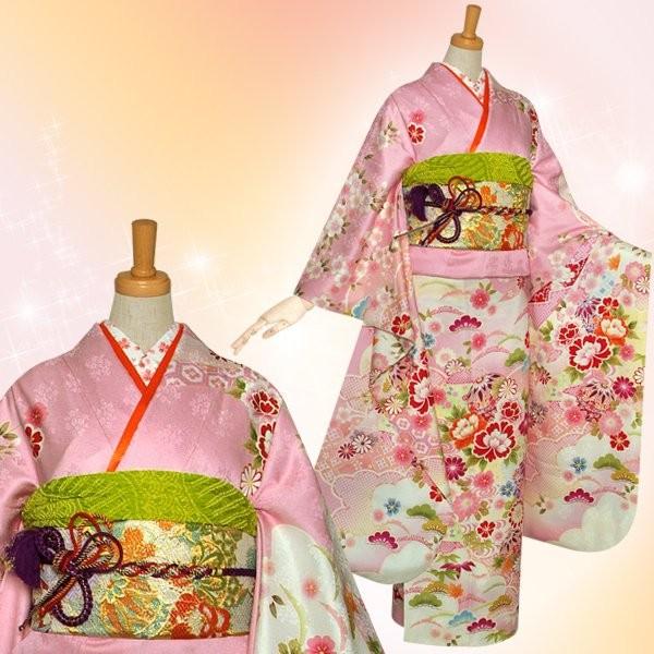 振袖 レンタル 成人式 結婚式 ピンク 熨斗に花てまり(絹)(宅) 一点物 12月〜1月利用 対応身長154〜165cm RS1133の画像