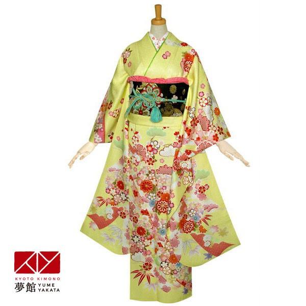 振袖 レンタル 成人式 結婚式 黄 熨斗に桜松竹梅(絹)(宅) 一点物 12月〜1月利用 対応身長154〜165cm RS1135