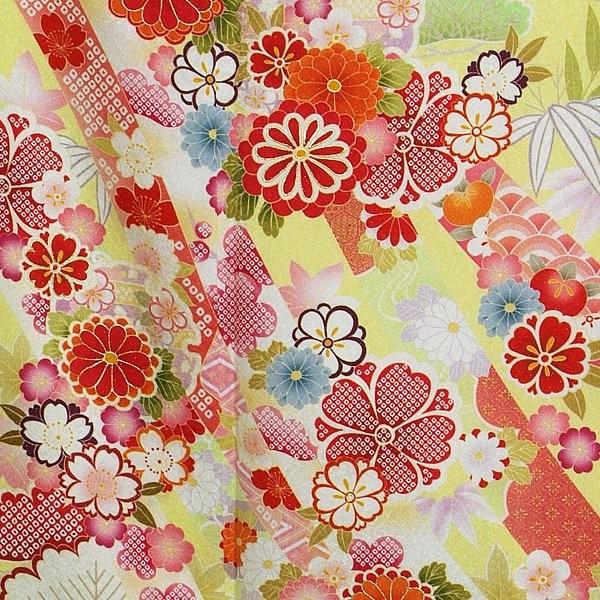 振袖 レンタル 成人式 結婚式 黄 熨斗に桜松竹梅(絹)(宅) 一点物 12月〜1月利用 対応身長154〜165cm RS1135の画像