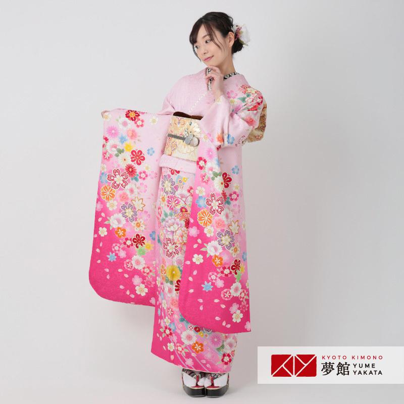 振袖 レンタル 成人式 結婚式 ピンク 桜牡丹に毬(絹)(宅) 一点物 12月〜1月利用 対応身長155〜159cm RS1152