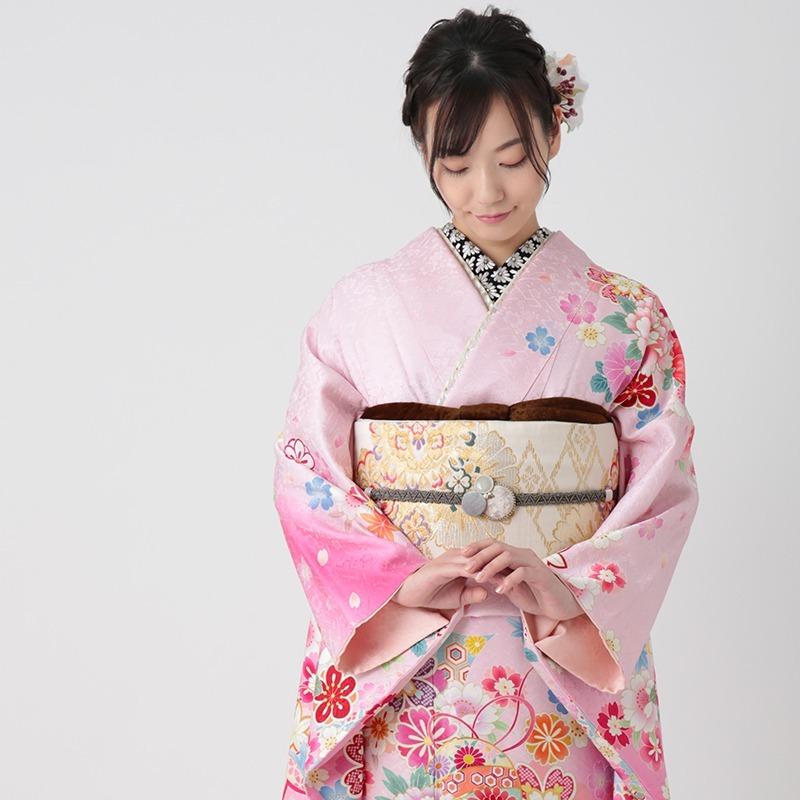 振袖 レンタル 成人式 結婚式 ピンク 桜牡丹に毬(絹)(宅) 一点物 12月〜1月利用 対応身長155〜159cm RS1152の画像