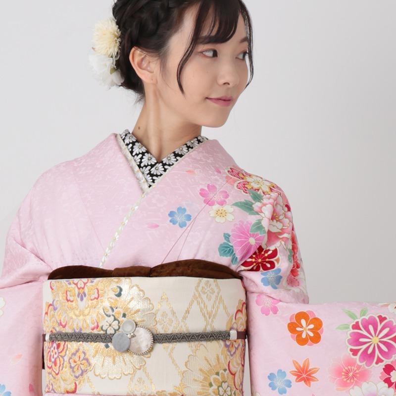 振袖 レンタル 成人式 結婚式 ピンク 桜牡丹に毬(絹)(宅) 一点物 12月〜1月利用 対応身長155〜159cm RS1152の画像
