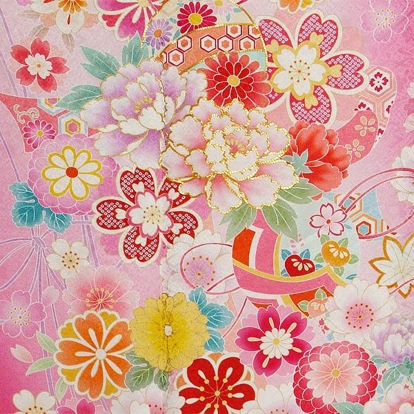 振袖 レンタル 成人式 結婚式 ピンク 桜牡丹に毬(絹)(宅) 一点物 12月〜1月利用 対応身長155〜159cm RS1152の画像