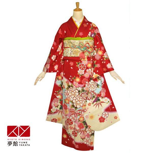 振袖 レンタル 成人式 結婚式 赤 枝垂桜に菊牡丹(絹)(宅) 一点物 12月〜1月利用 対応身長147〜154cm RS1153