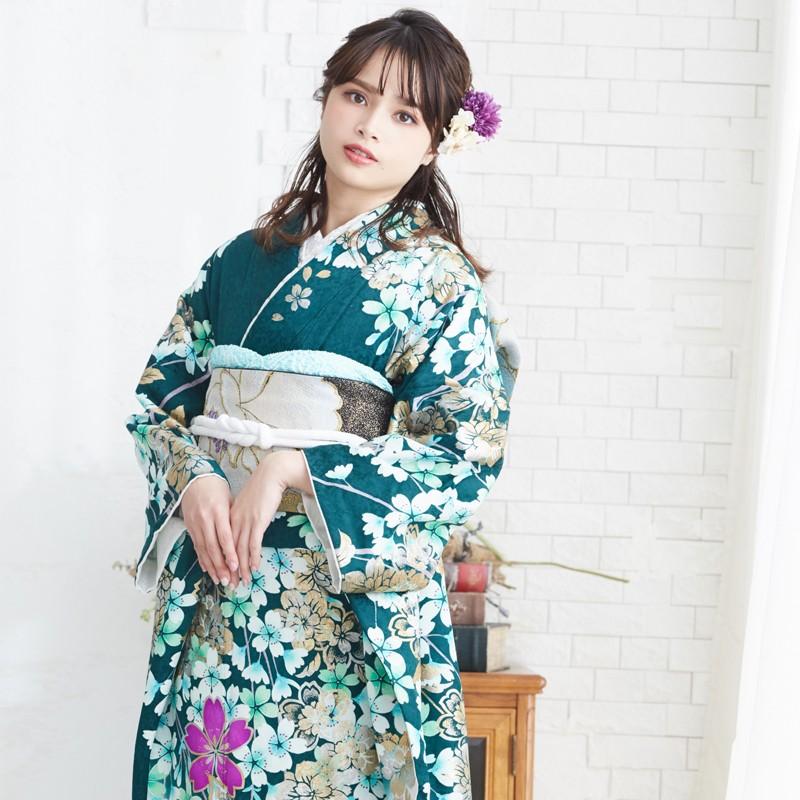振袖 レンタル 成人式 結婚式 緑 枝垂桜に蝶(絹)12月〜1月利用 振袖 レンタル 成人式 結婚式 緑 枝垂桜に蝶(絹)12月〜1月利用