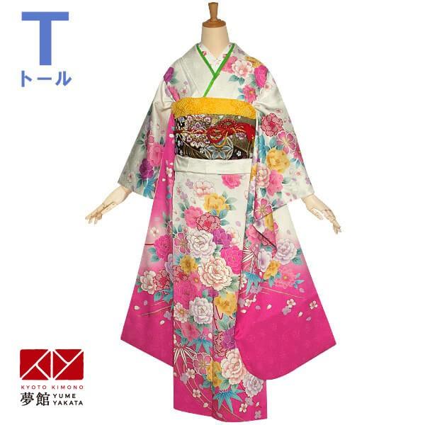 振袖 レンタル 成人式 結婚式 白 桜に笹牡丹(絹) 一点物 12月〜1月利用 対応身長165〜173cm RS1167