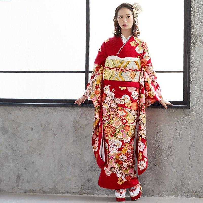 振袖 レンタル 成人式 結婚式 赤 雲取牡丹に貝桶(絹)12月〜1月利用