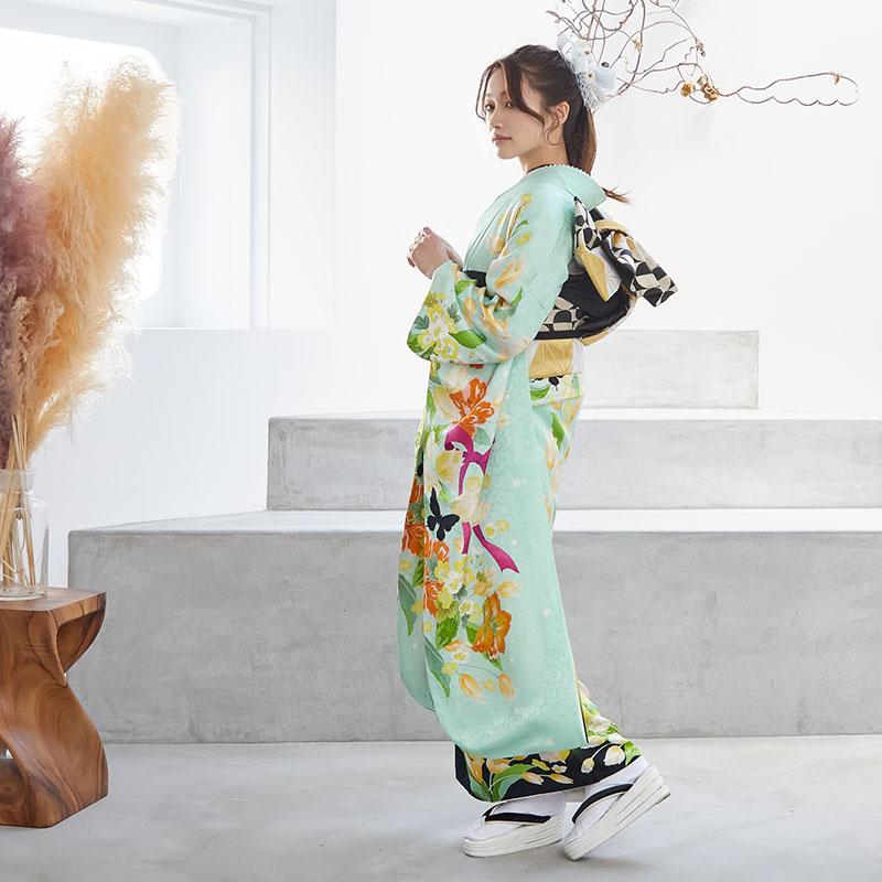 定価35900円12月・1月利用 振袖 レンタル 成人式 結婚式 グリーン