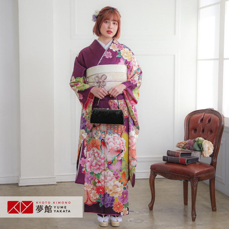 振袖 レンタル 成人式 結婚式 紫 菊牡丹に蝶(絹) Lako Kula 12月〜1月利用 対応身長154〜165cm RS1209