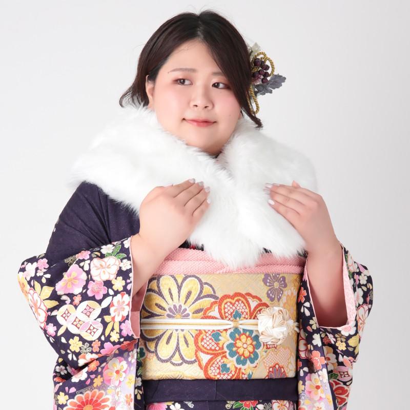 振袖 レンタル 成人式 結婚式 紺 桜菊花に宝づくし(絹)(w) 一点物 12月〜1月利用 対応身長150〜160cm RS1212の画像