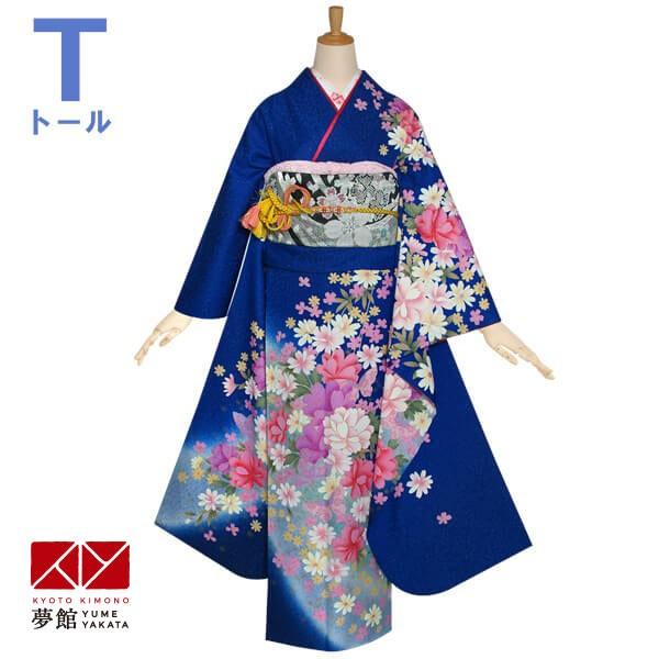 振袖 レンタル 成人式 結婚式 青 桜にコスモス(絹) 一点物 12月〜1月利用 対応身長154〜165cm RS1219