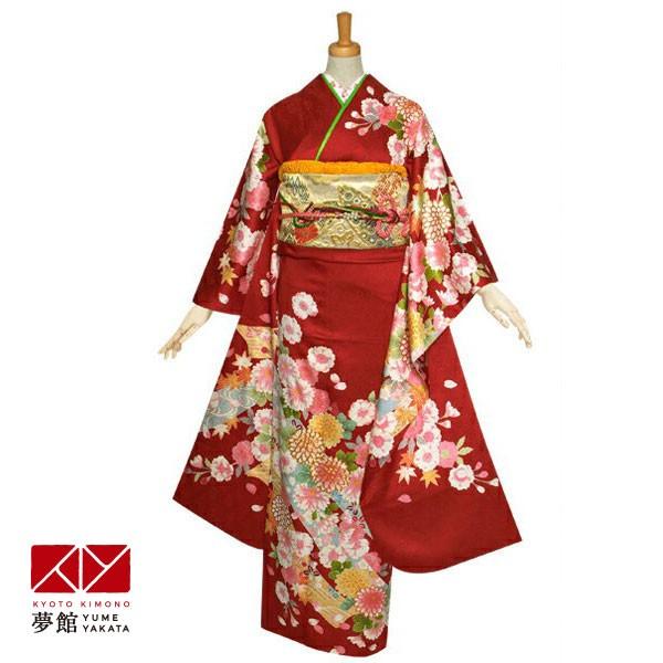 振袖 レンタル 成人式 結婚式 赤 熨斗に菊花(絹)(宅) 一点物 12月〜1月利用 対応身長154〜165cm RS1221