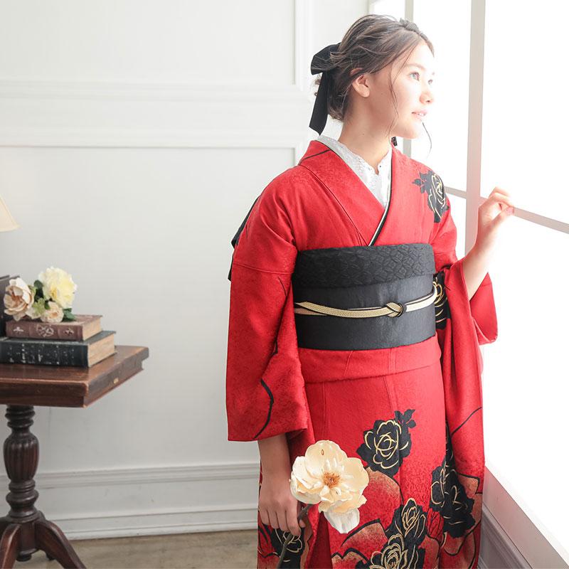 振袖 レンタル 成人式 結婚式 赤 薔薇(絹) 一点物 12月〜1月利用 振袖 レンタル 成人式 結婚式 赤 薔薇(絹) 一点物 12月〜1月利用