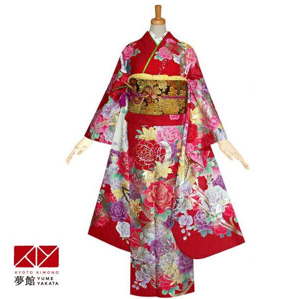振袖 レンタル 成人式 結婚式 赤 バラと蝶(絹)(宅)12月〜1月利用 対応身長154〜165cm RS1233
