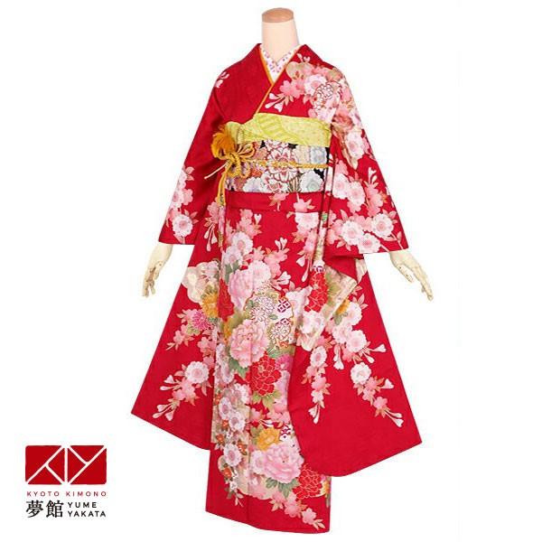振袖 レンタル 成人式 結婚式 赤 雪輪桜に牡丹(絹)(宅)12月〜1月利用 対応身長154〜165cm RS1240