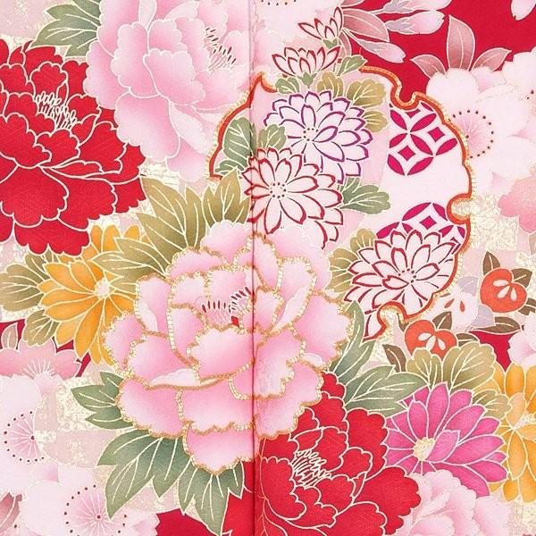 振袖 レンタル 成人式 結婚式 赤 雪輪桜に牡丹(絹)(宅)12月〜1月利用 対応身長154〜165cm RS1240の画像