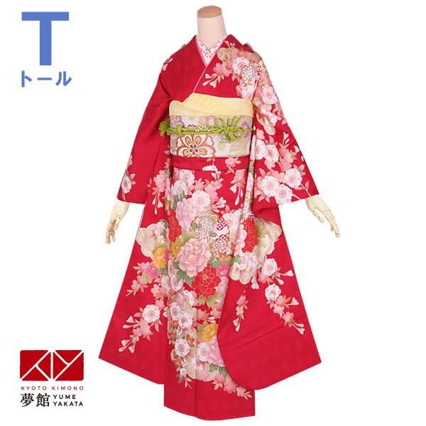 振袖 レンタル 成人式 結婚式 赤 雪輪桜に牡丹(絹)12月〜1月利用 対応身長165〜169cm RS1241