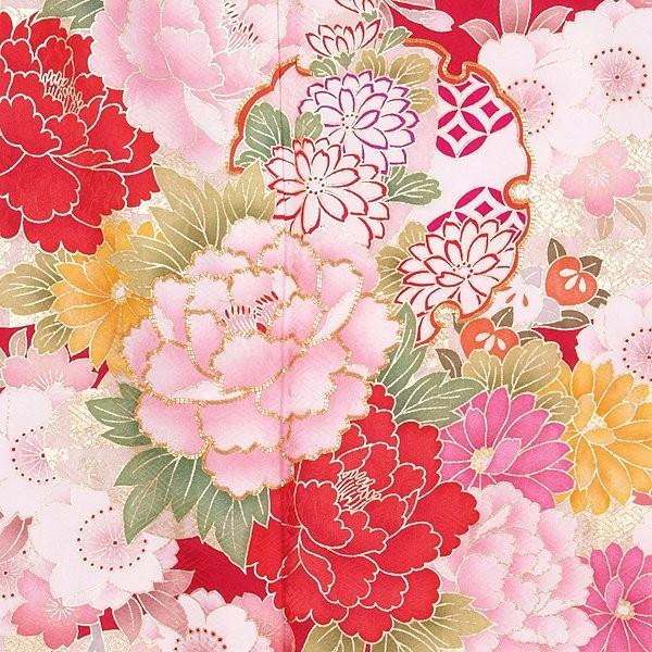 振袖 レンタル 成人式 結婚式 赤 雪輪桜に牡丹(絹)12月〜1月利用 対応身長165〜169cm RS1241の画像