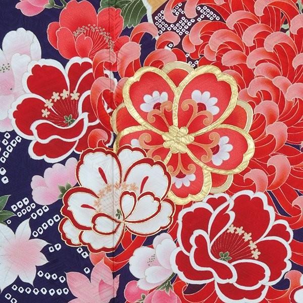 振袖 レンタル 成人式 結婚式 紺 雪輪桜に菊花(絹) 一点物 12月〜1月利用 対応身長165〜169cm RS1243の画像