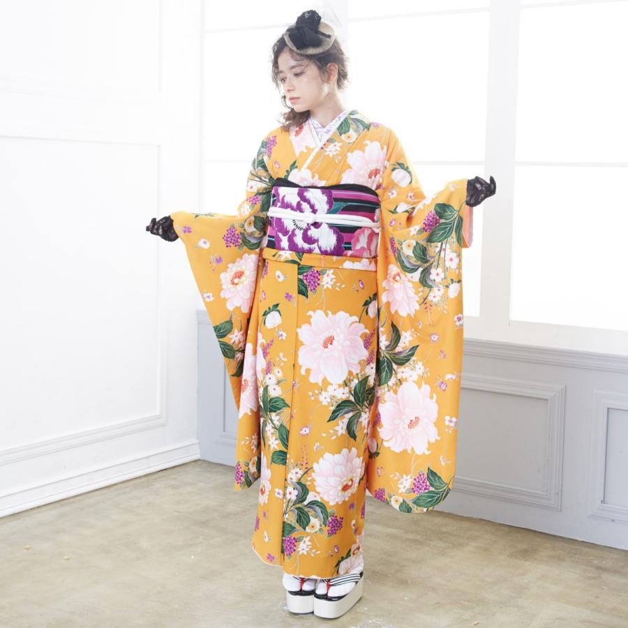振袖 レンタル 成人式 結婚式 オレンジ ダリア きもの道楽 12月〜1月利用 対応身長154〜165cm RS1246の画像