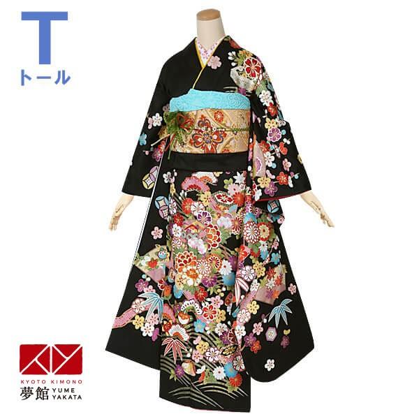 振袖 レンタル 成人式 結婚式 黒 吉祥貝桶に松竹梅(絹)12月〜1月利用 対応身長165〜169cm RS1278