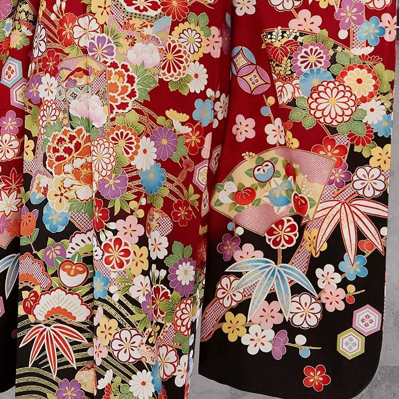 振袖 レンタル 成人式 結婚式 赤 吉祥貝桶に松竹梅(絹) 一点物 12月〜1