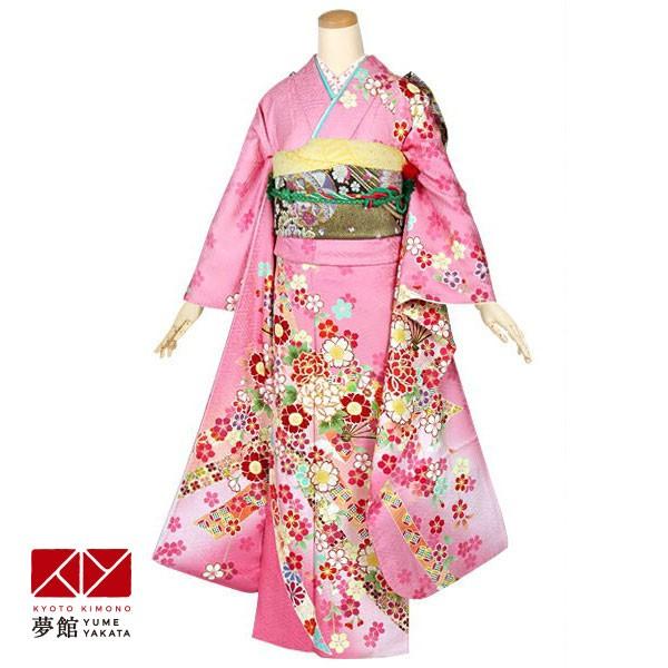 振袖 レンタル 成人式 結婚式 ピンク 扇面牡丹に桜(絹)(宅)12月〜1月利用 対応身長154〜165cm RS1281