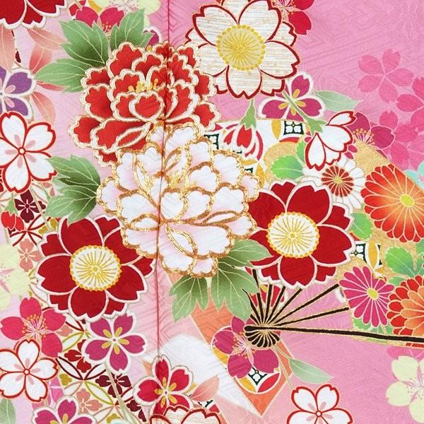 振袖 レンタル 成人式 結婚式 ピンク 扇面牡丹に桜(絹)(宅)12月〜1月利用 対応身長154〜165cm RS1281の画像