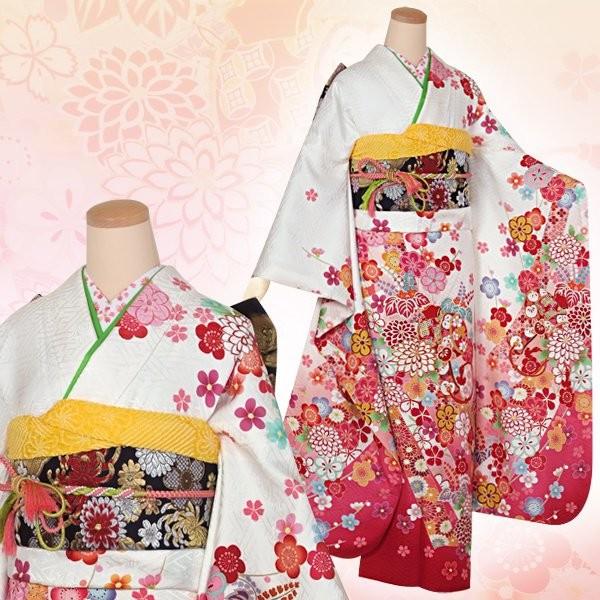 振袖 レンタル 成人式 結婚式 白 梅菊花に鼓(絹)12月〜1月利用 対応身長154〜165cm RS1282の画像