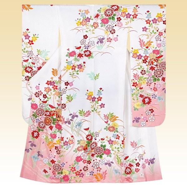 振袖 レンタル 成人式 結婚式 白 四季花流水(絹)(宅)(R1761)12月〜1月利用 対応身長154〜165cm RS1283の画像