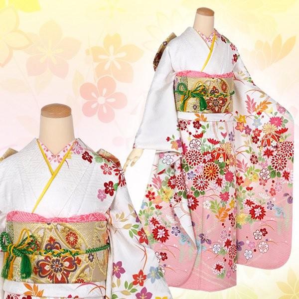 振袖 レンタル 成人式 結婚式 白 四季花流水(絹)(宅)(R1761)12月〜1月利用 対応身長154〜165cm RS1283の画像