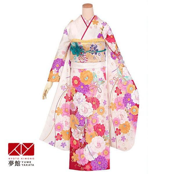 振袖 レンタル 成人式 結婚式 白 桜と菊に蝶(絹) 一点物 12月〜1月利用 対応身長154〜165cm RS1294