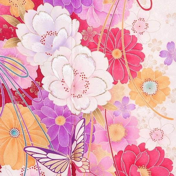 振袖 レンタル 成人式 結婚式 白 桜と菊に蝶(絹) 一点物 12月〜1月利用 対応身長154〜165cm RS1294の画像