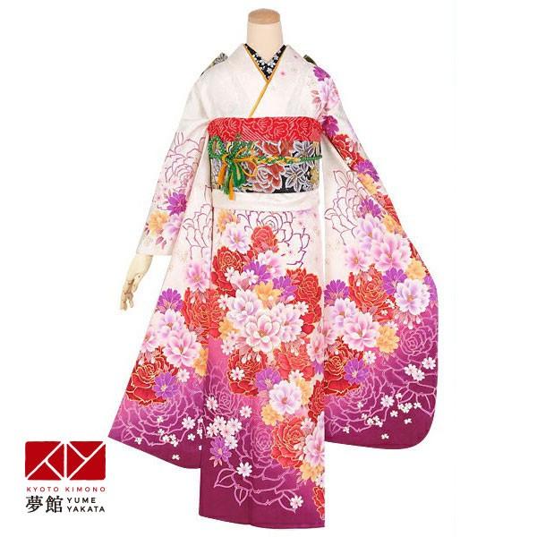 振袖 レンタル 成人式 結婚式 白 薔薇とブーケ桜(絹)(宅) 一点物 12月〜1月利用 対応身長154〜165cm RS1296
