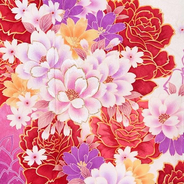振袖 レンタル 成人式 結婚式 白 薔薇とブーケ桜(絹)(宅) 一点物 12月〜1月利用 対応身長154〜165cm RS1296の画像